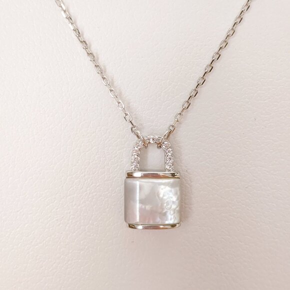 Sterling Silver Mother of Pearl Dainty Pendant Lock - Picture 4 of 12